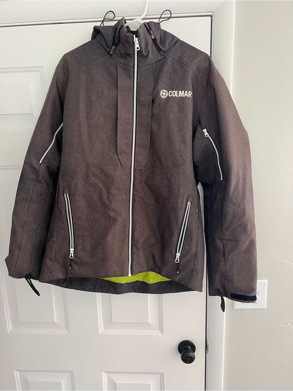 COLMAR Kids Brown Hooded Puffer Jacket with Lime Accent